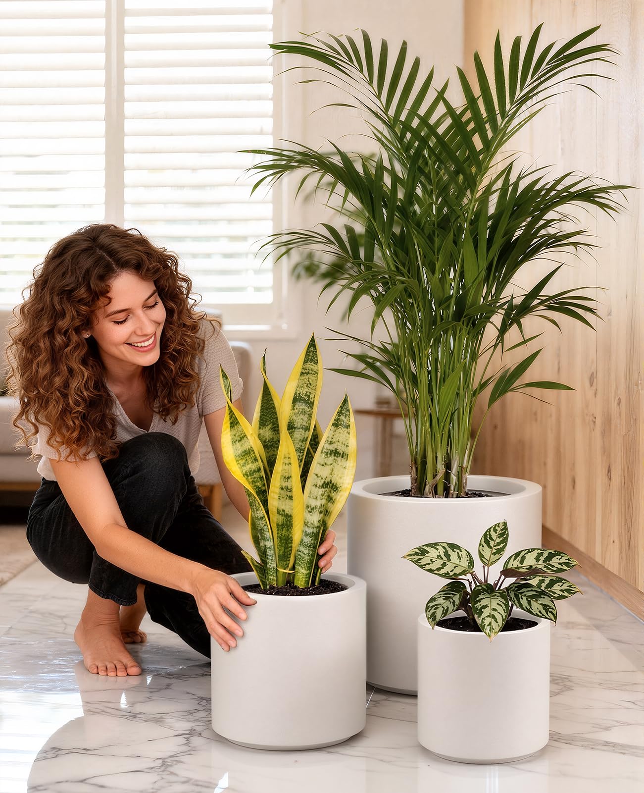 homenote Flower Pots 13.2/10.5/8.5 Inch,Large Plant Pots Indoor with Drainage,Plastic Pots for Plants,Garden Pots for Outdoor,Large Planters for Indoor Plants,Big Plastic Planter,White(3 Pcs)