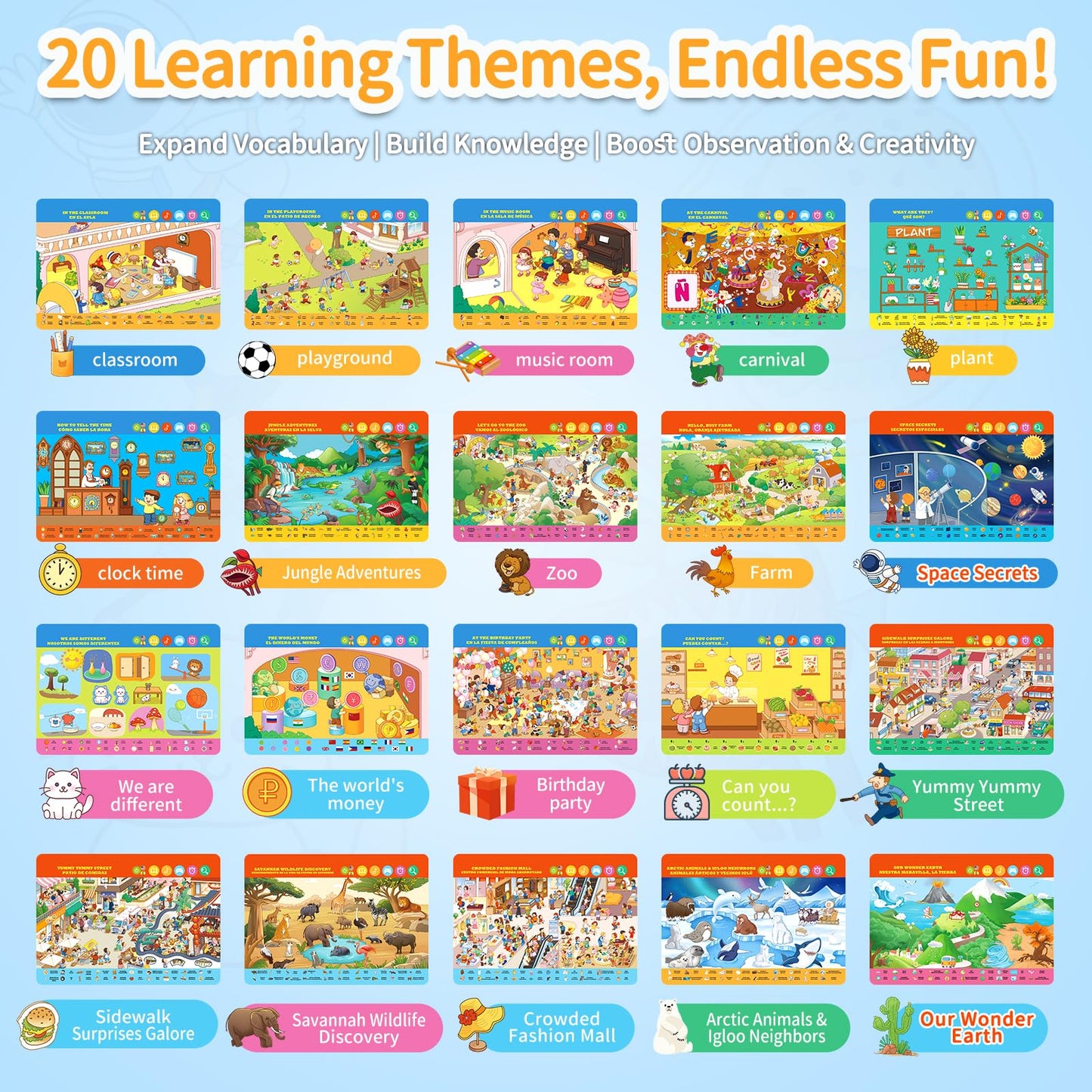Interactive Search and Find Activity Books for Kids Ages 3-5, Toddler Travel Games Toys for Car Airplane, Road Trip Activities for Kids 4-8, Educational Preschool Learning Toys Gift with a Talking Pen