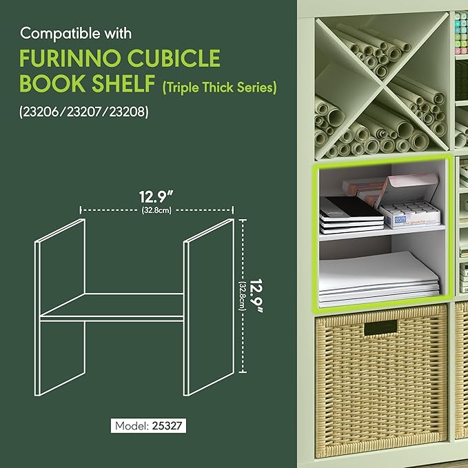 Furinno Cubicle Cube Insert, H-Shelf Cube Organizer, 2-Tier Shelf Accessory