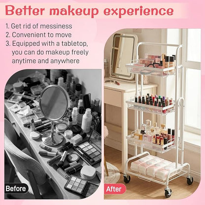 Werhoo 90° to 180° Adjustable Makeup Organizer Cart (Detachable Tabletop) with Drawers-4 Tier, Metal Beauty Cart with Enlarged Wheel Move to Bedroom, Bathroom and Living Room for Flexible Makeup