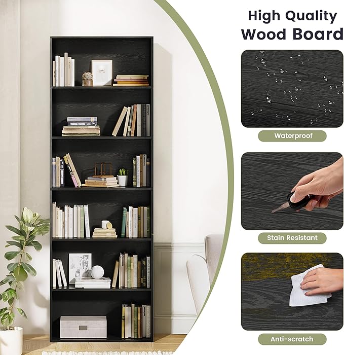 GRUSIGN 71" Tall 6-Tier Bookshelf, Large Open Display Bookcase