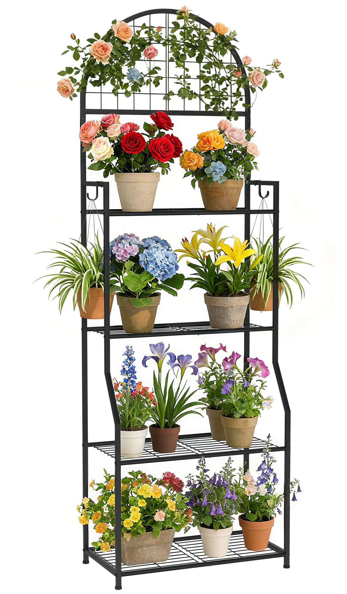 VGMiu 4 Tier Plant Stand Indoor Outdoor, Metal Plant Display Stand Plants Shelf Rack for Multiple Plants, Black Flower Plante Pots Holder for Patio Garden Balcony Living Room