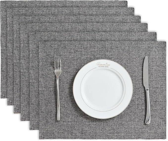 BALCONY & FALCON Placemats Set of 6 Faux Linen Cloth Place Mats Washable