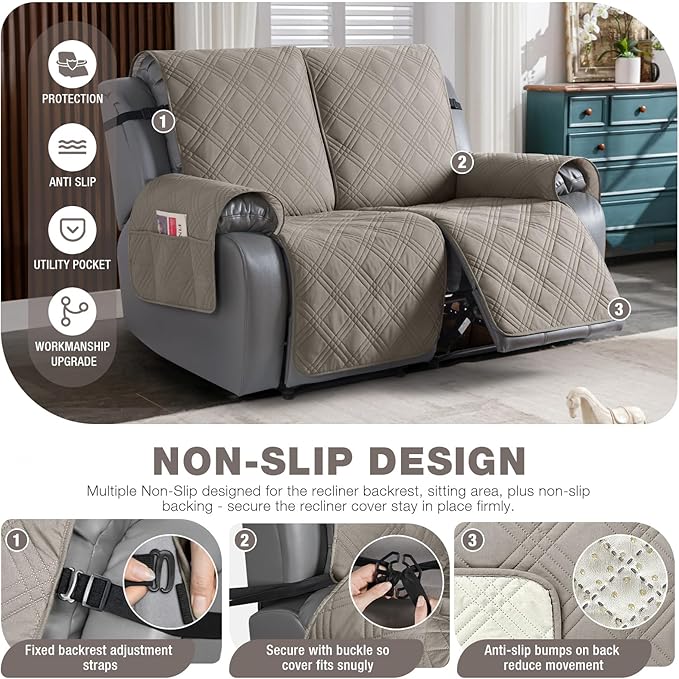 TAOCOCO 100% Waterproof Oversized Loveseat Recliner Cover, Non Slip Split Couch