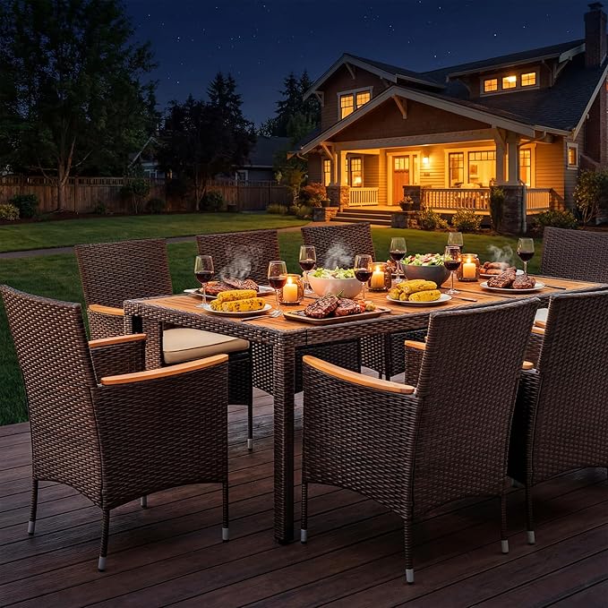 Devoko Outdoor Patio Dining Sets 9 Pieces Wicker Outdoor Dining Table and