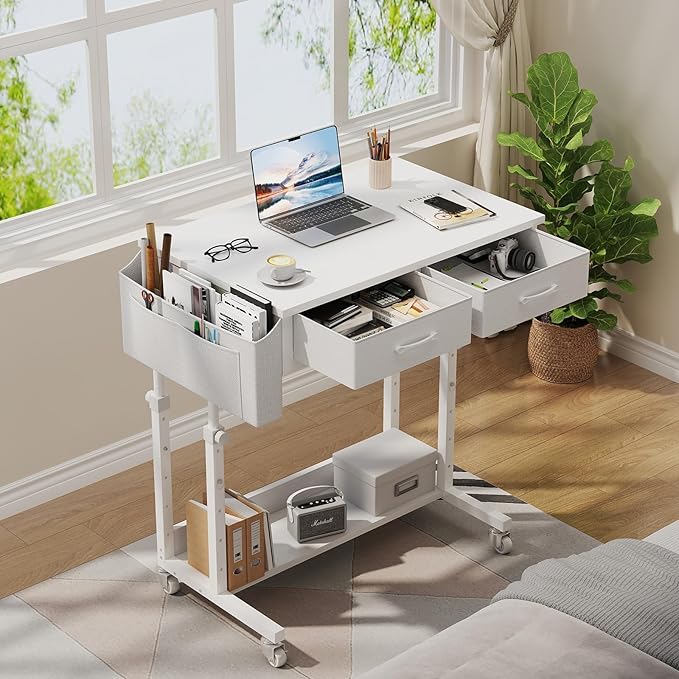 WINAZ Small Rolling Desk with Drawers & Storage