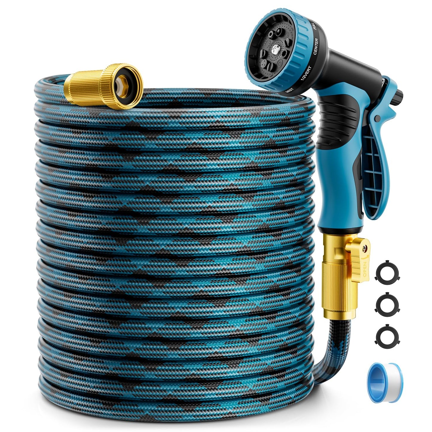 Garden Hose, Non-Expandable Water Hose 25 ft, Flexible, Kink & Leak Proof Water Pipe with 10-Function Spray Nozzle, Lightweight Outdoor Hose for Yard, Lawn, Car Wash, RV and Home Use