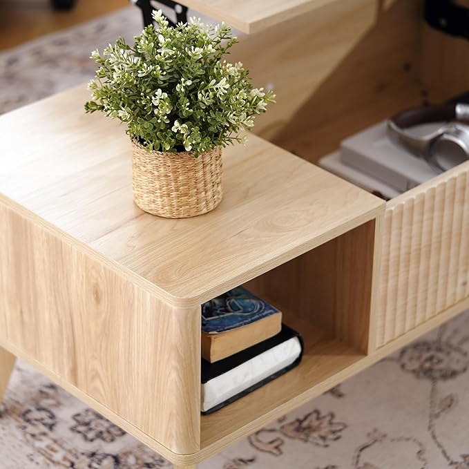 LYNCOHOME Fluted Lift Top Coffee Table