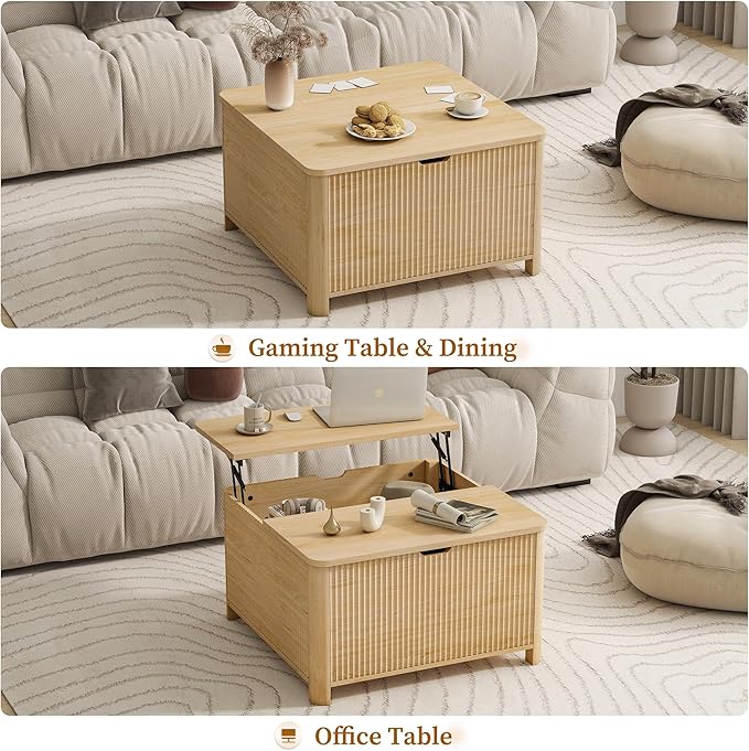 LYNCOHOME 31.5" Fluted Lift Top Coffee Table