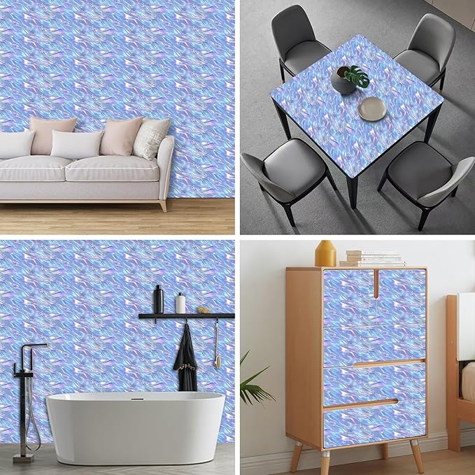 HOMETITUTE Shimmering Lilac Blue Wave Pattern Wallpaper Peel and Stick Contact