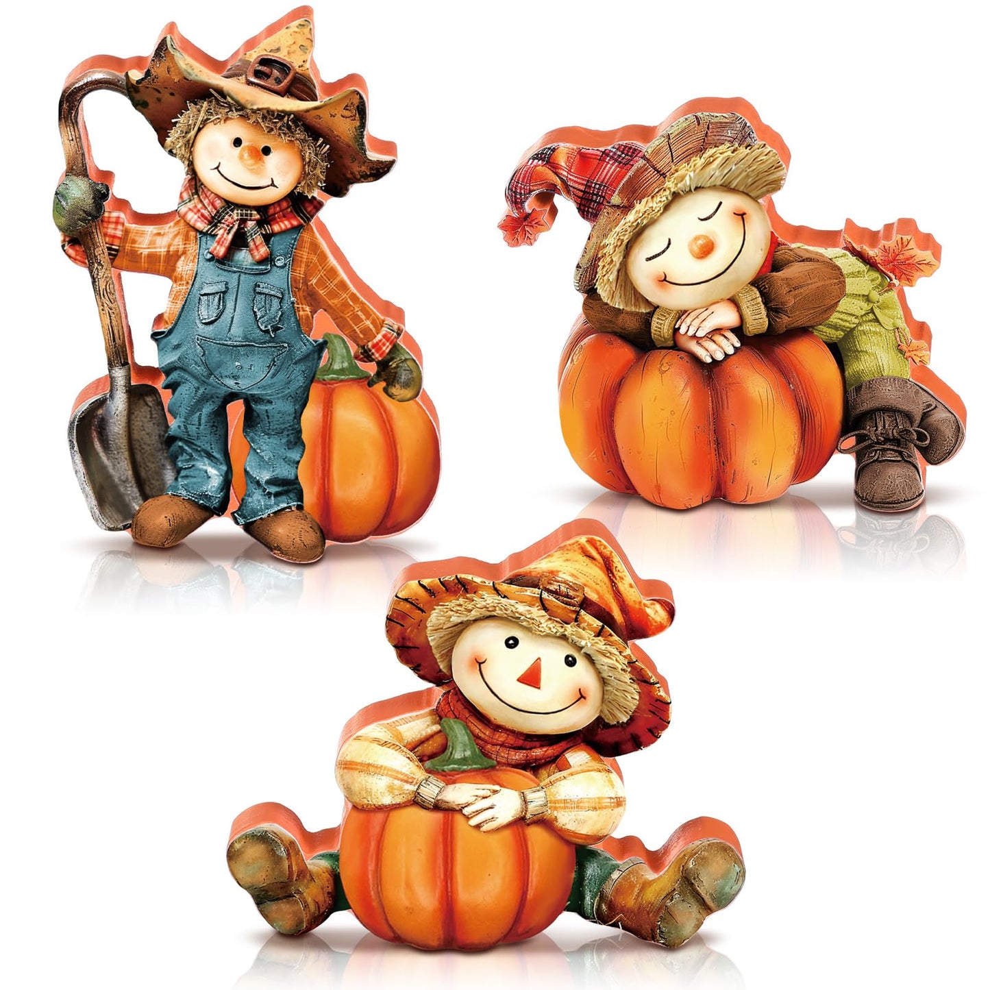 DoubleFill 3 Pcs Fall Figurines Home Decor Harvest Scarecrow with Pumpkins Wood Figurines Thanksgiving Wooden Scarecrow Decorations for Fall Thanksgiving Home Office Party Table Decoration Gifts
