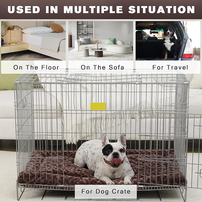 Washable Dog Bed Mat Crate Pad Soft Fluffy Pet Kennel Beds Dog Sleeping Mattress for Large Jumbo Medium Small Dogs, 42 x 28 Inch, Brown
