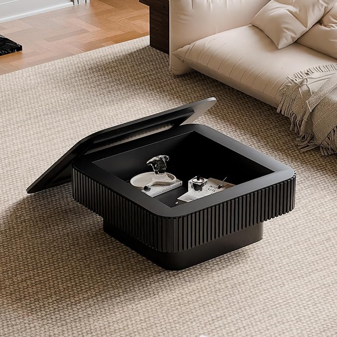 Square Coffee Table for Living Room, Fluted Drum Accent Tea Center Table