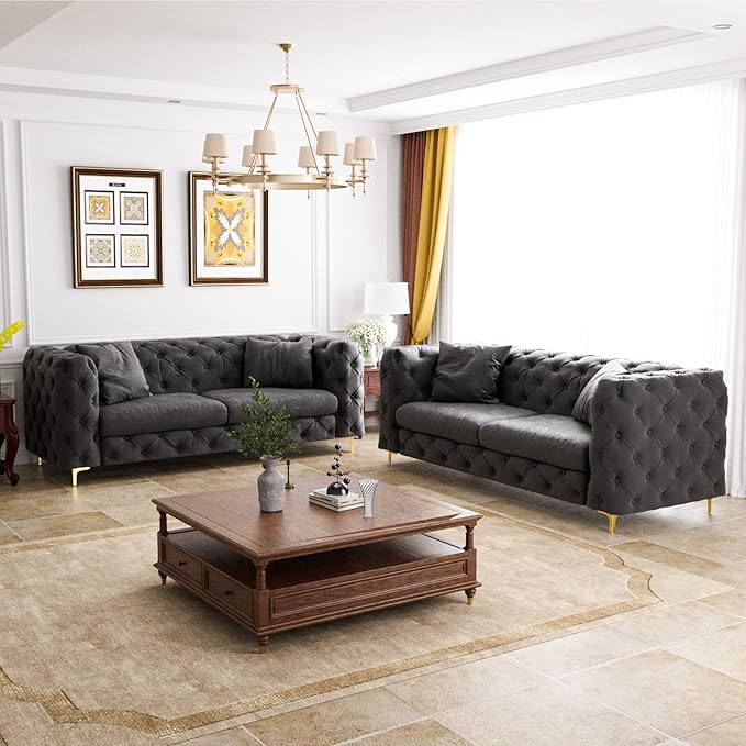 DAMAIFROM 75" Sofa Couch Mid Century Modern Velvet Couch Tufted Button Sofa