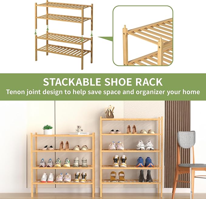 ROMGUAR CRAFT 5 Tier Bamboo Shoe Rack
