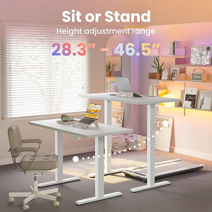 HUANUO 55 x 28 inch Electric Standing Desk Adjustable Height, 4 Memory Height Settings, Sit Stand Up Desk for Home Office & Computer Workstation, White