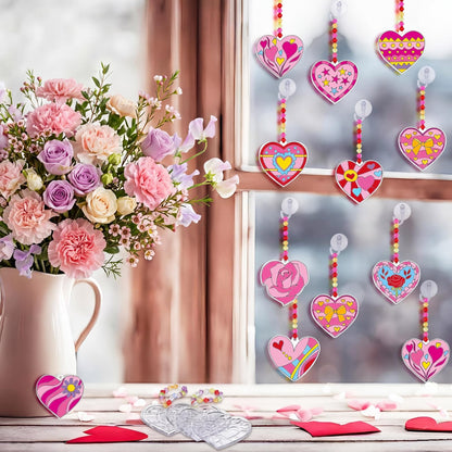 Beeveer 30 Sets Valentine's Day Suncatchers Craft Kits Heart Suncatcher Ornaments DIY Window Paint Art Sun Catchers for Valentines Adults Art Project Party Favors Gift (Heart)