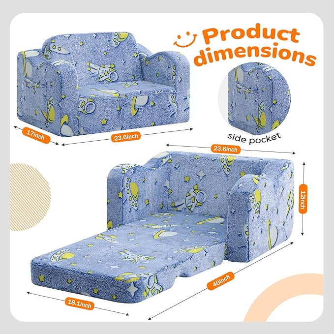 MeMoreCool Glowing Rocket Kids Chair, Glow-in-the-Dark Space Kids Couch
