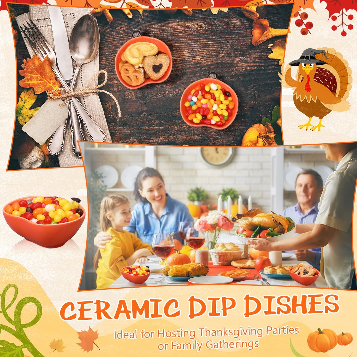8 Pcs Fall Ramekins 6 oz Oven Safe Pumpkin Ceramic Ramekins Small Creme Dishes Dipping Pumpkins Baking Dish Thanksgiving Pumpkin Shaped Bowl Plates for Kitchen Party Snack Serving Dip Sauce Condiments