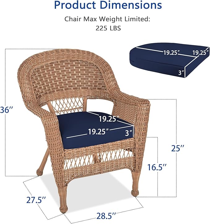 Jeco Wicker Chair with Blue Cushion, Honey/W00205-