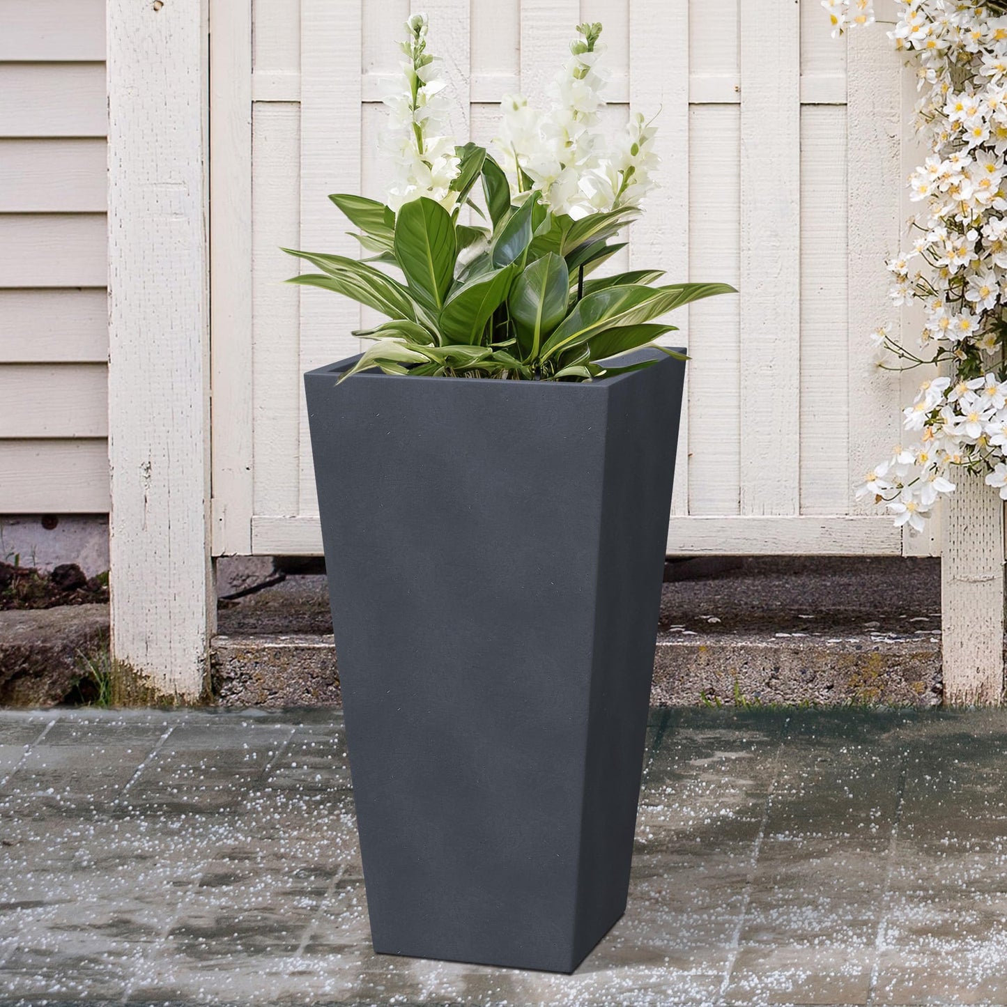 Kante 28 Inch Tall Tapered Concrete Planter, Modern Style Large Plant Pot with Drainage Hole and Rubber Plug for Patio, Backyard, Porch, Suitable for Indoor Outdoor Plants, Charcoal