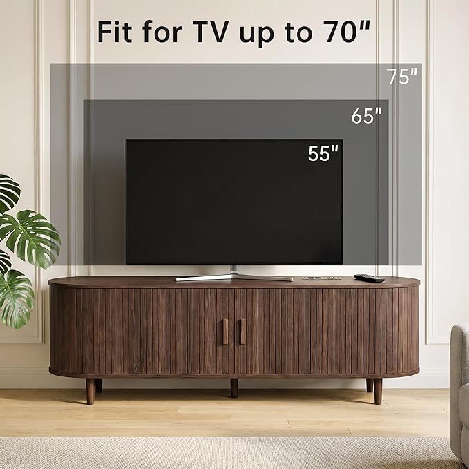 65" Mid Century Modern TV Stand, Wood TV Consoles