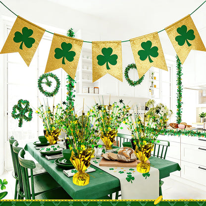 FUBININA 6 Pc St. Patrick's Day Party Decoration Metallic Foil Spray Centerpieces Star Burst Tabletop Decor for Irish St Patty's Day Jungle Animal Birthday Holiday Graduation Hawaiian Party Green Gold
