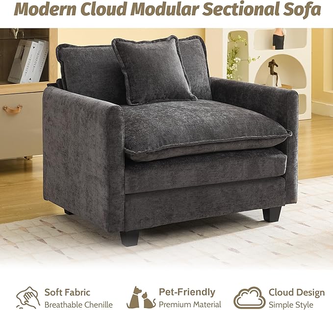 WUTUTUEE 41'' Modern Chenille Oversized Chair, Upholstered Accent Living Room
