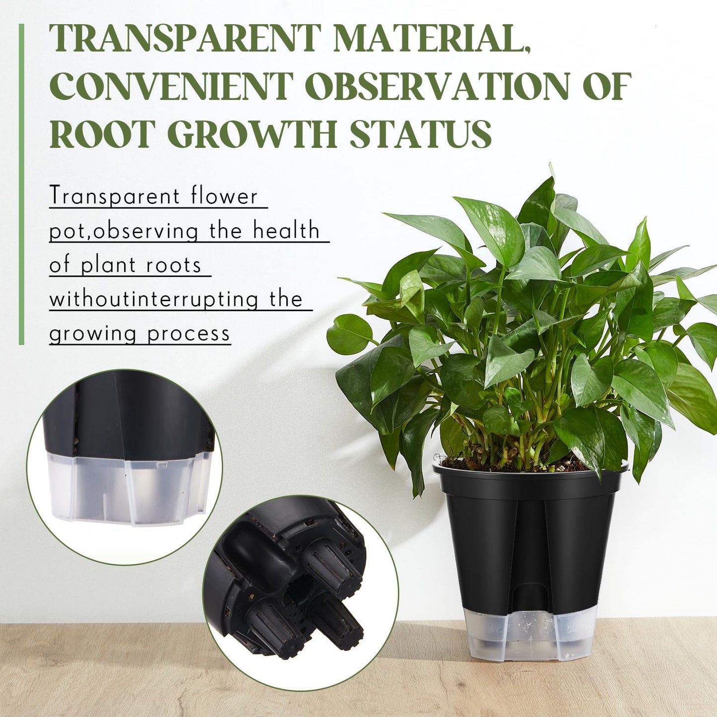 Wonderjune Self Watering Pots for Indoor Plants with Deep Reservoir and High Drainage Holes for Outdoor Plants and Flowers, Bare Root Planter(4.72'', 5.91'', 7.09'',Black,9 Pcs)