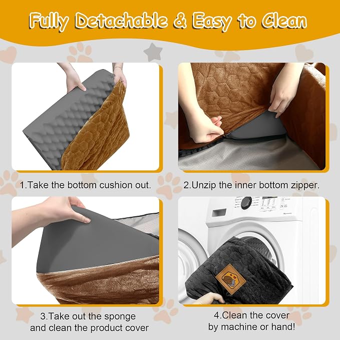 Dog Car Seat for Small/Medium Dogs, Memory Foam Dog Booster Seat, Travel Safety Per Car Seat with Washable Removable Cover, Storage Pockets for Dogs up to 35 lbs(BlackBrown)