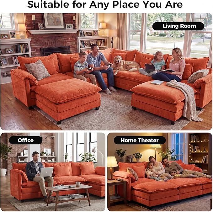 ELUCHANG 150" Oversized V-Shaped Cloud Couch Modular Sectional Sofa