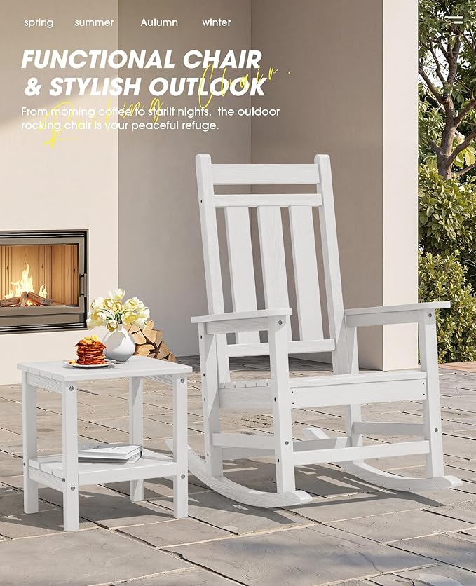 KINGYES Oversized Outdoor Rocking Chair, All-Weather Patio Rocking Chairs