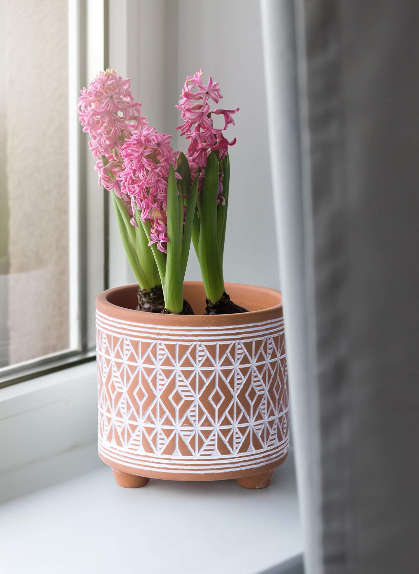 D'vine Dev Set of 2 Terracotta Planter Pots, 4 Inch & 6 Inch, Design Plants Pot with Drainage Hole, Savanna Weave, Terracotta/White, 31-953-G-1