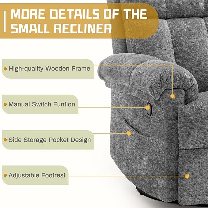 Korser Recliner Chair, Swivel Rocker Recliner Chair