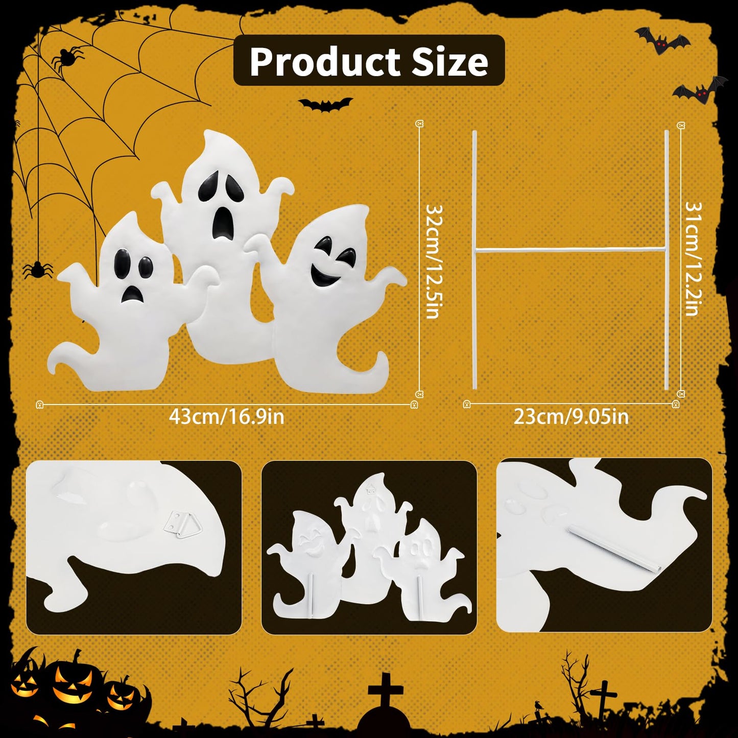 YIYA Halloween Garden Decorations Metal Halloween Ghost Yard Signs with Stake Outdoor Decorations Signs for Lawn Decor Yard Garden Decor