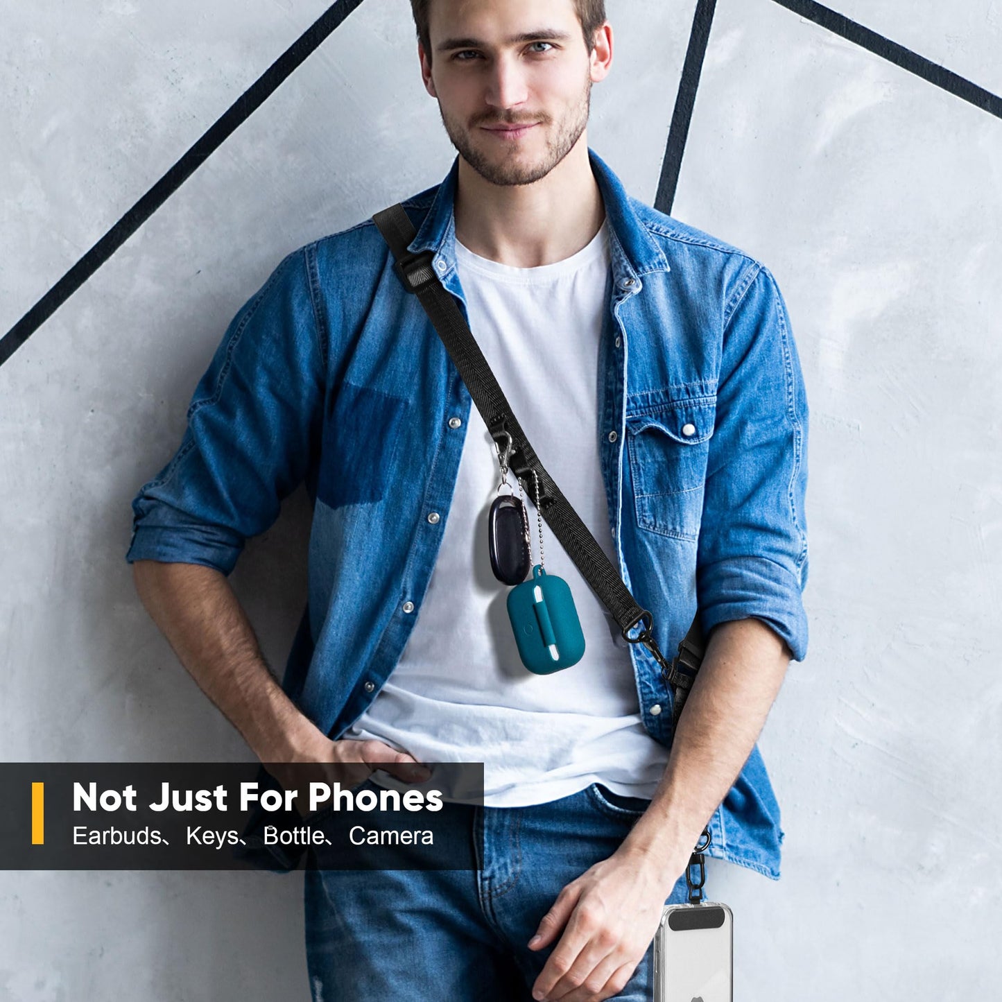 Birwiny Cell Phone Lanyard Crossbody - Adjustable Nylon Strap Grey, Anti-Theft Lock Hook, Universal Fit (4-7" Screens) Hands-Free for Travel, Gym, Outdoors (Grey)