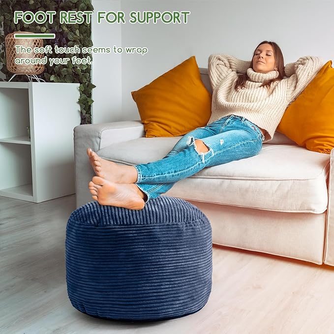 HIGOGOGO Round Stuffed Pouf Ottoman, Corduroy Poufs