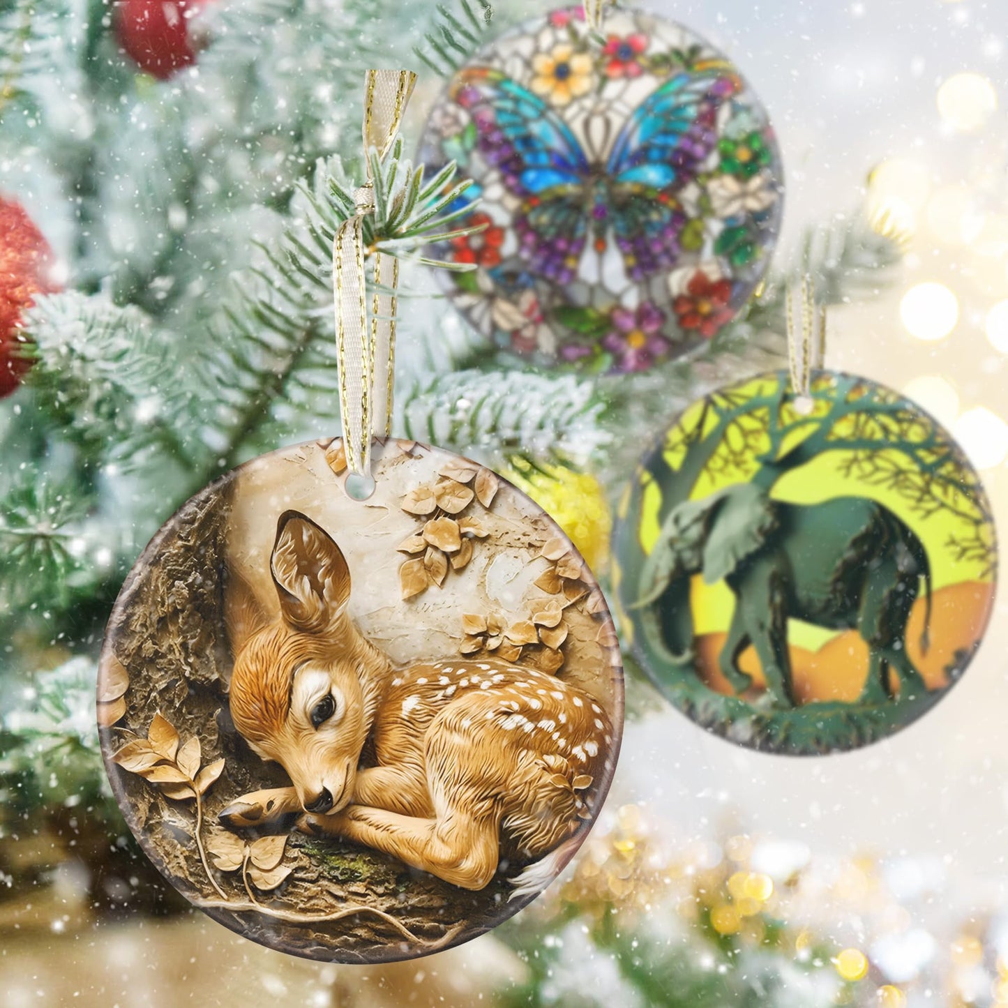 3.5" Ceramic Deer Ornaments for Christmas Tree, Christmas Ornament, Heirloom Keepsake, Gift Exchange, Gift Idea, Bauble Present