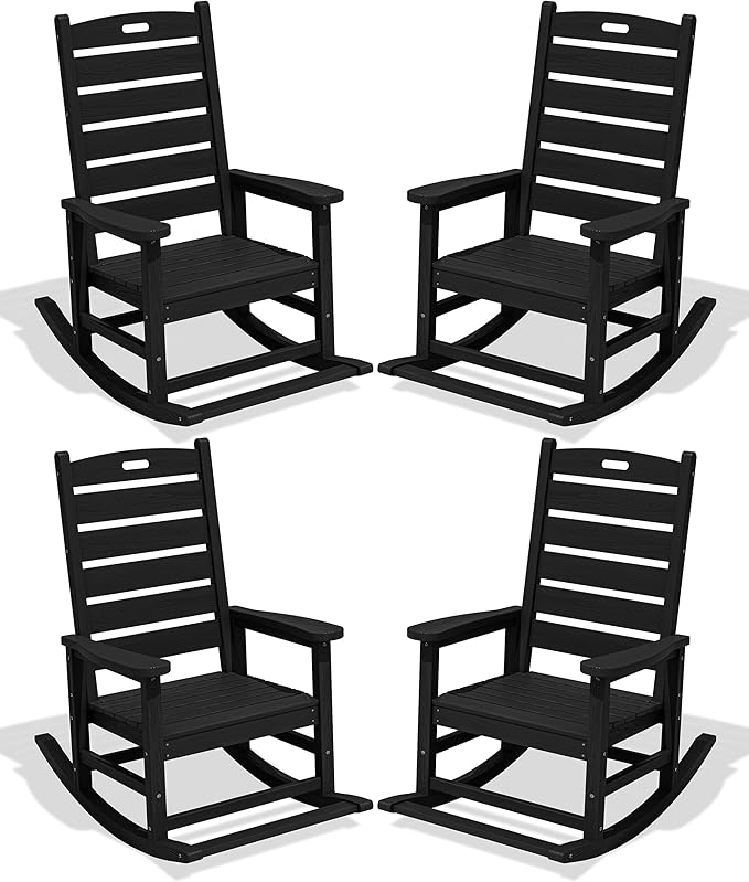 SERWALL Outdoor Rocking Chair Set of 4, Oversized HDPE Patio Rocking Chair