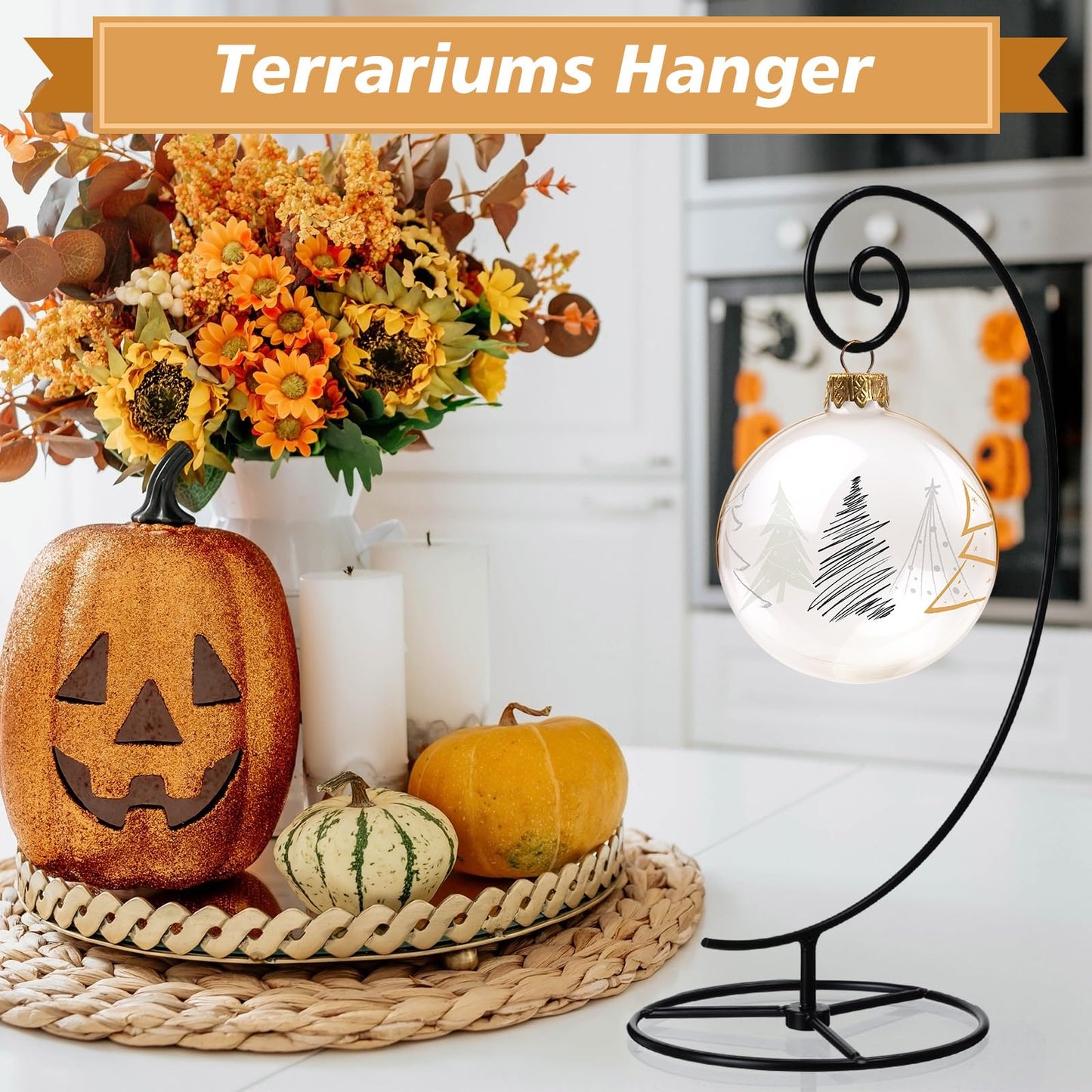 LEIFIDE 12 Pcs Ornament Display Stand 11 Inch Black Metal Stand for Hanging Glass Globe Terrariums, Witch Ball Festivals Wedding Ornament and Home Office Party Decor(Spiral)