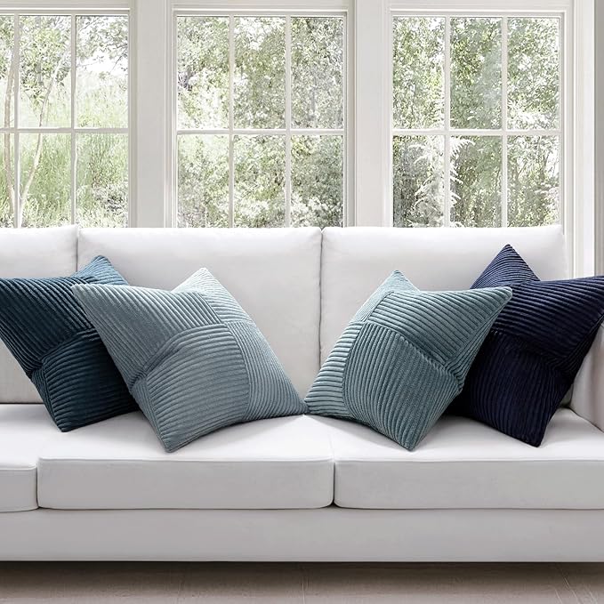 MIULEE Dusty Blue Navy Farmhouse Throw Pillow Covers 20x20 Inch Set of 4 Boho