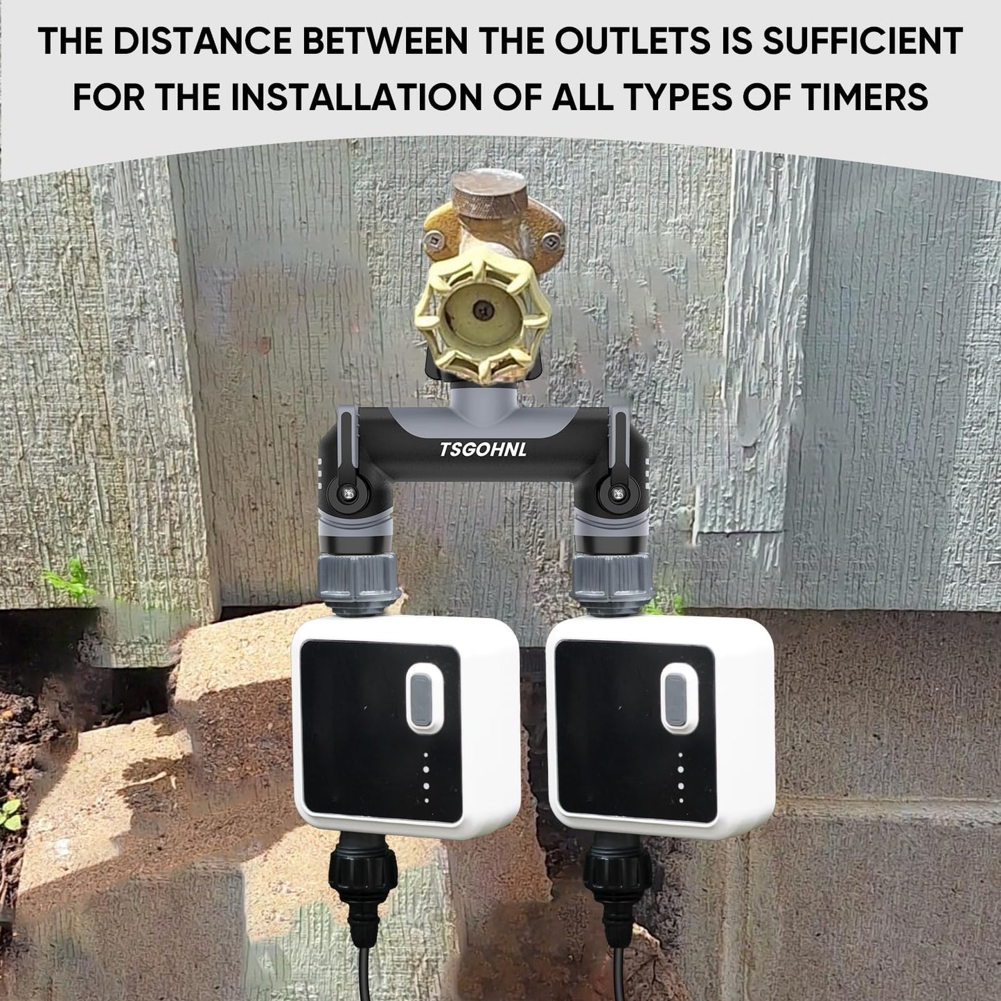 2 way hose splitter outdoor spigot splitter hose bib adapter garden faucet manifold water hose connector multiple hose connection garden watering - Grey