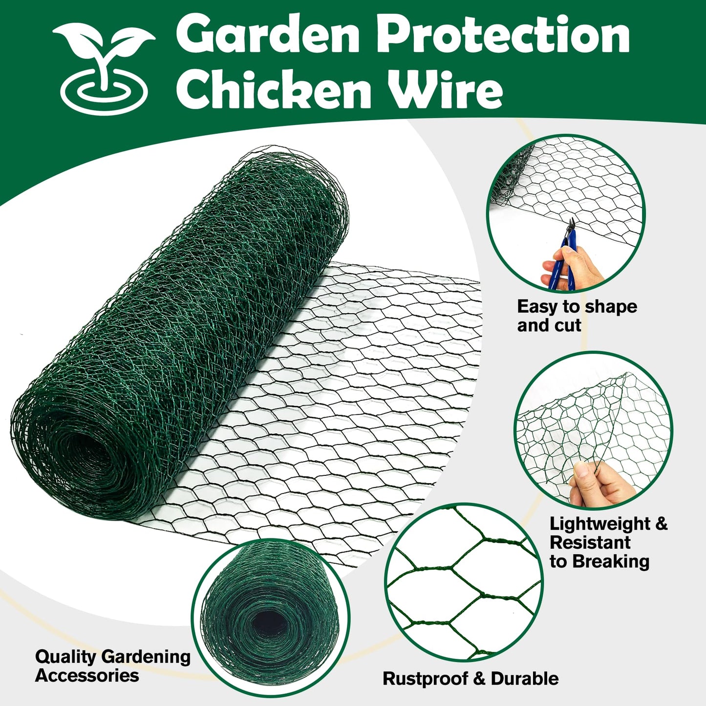 16 in x 50 ft Plant Protectors from Animals, Metal Mesh Plant Protector for Garden Plant Cages for Outdoor Plants with Ground Stakes & Cutting Plier