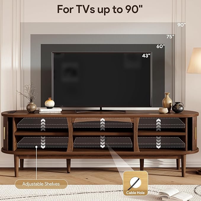 Decofy Mid Century TV Stand for TVs up to 90 Inches, Entertainment Center