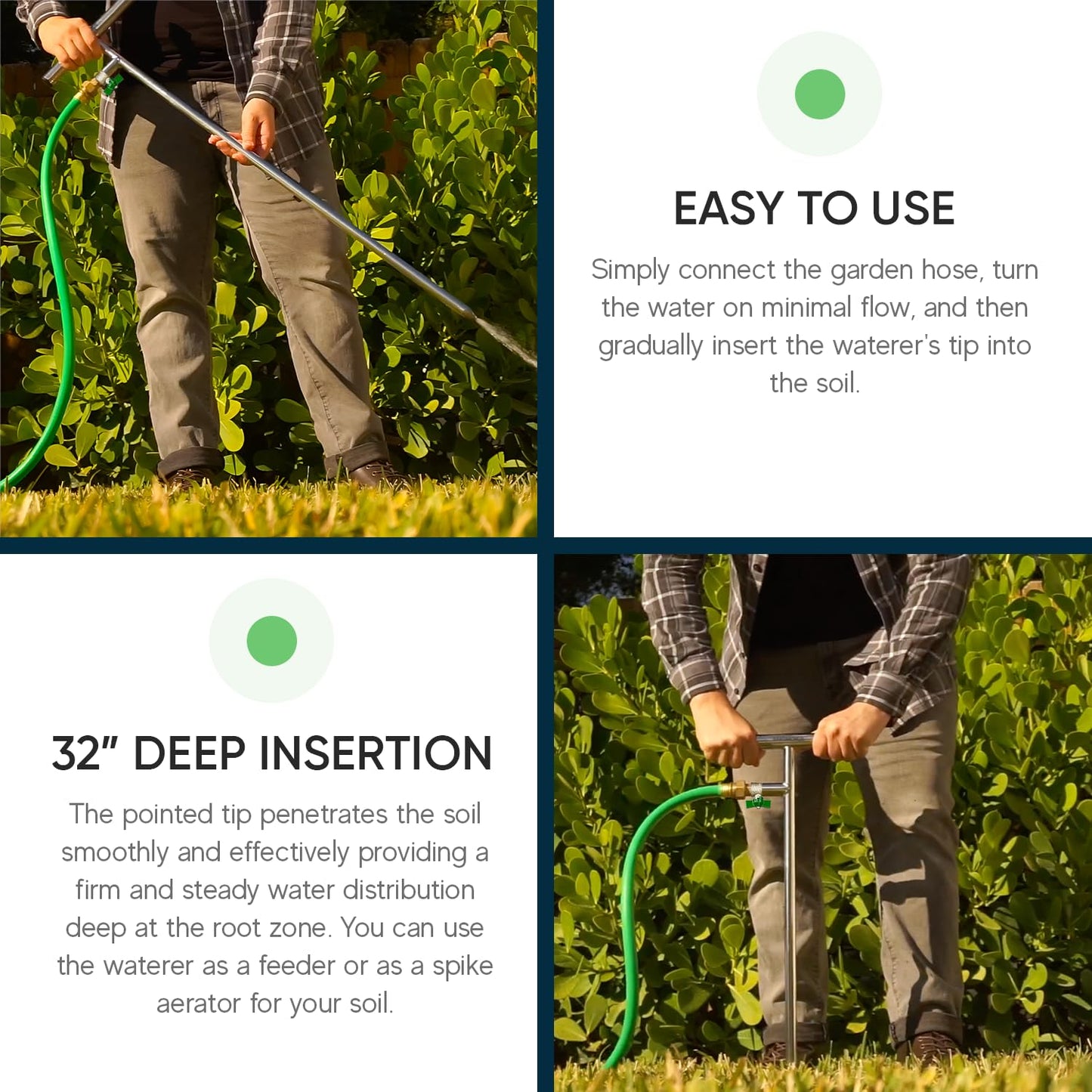 Varomorus Stainless Steel Deep Root Tree Watering Tool Irrigation System Wand T-Handle with Valve