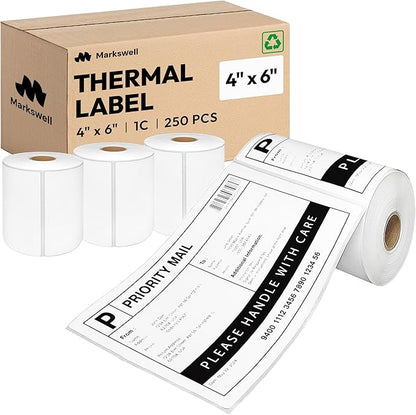 4x6 Direct Thermal Label, Barcode Address Mailing Name Shipping Labels, Perforated Thermal Stickers, Multipurpose, Commercial Grade for Thermal Printer, Strong Adhesive, 250/Roll, 4 Rolls