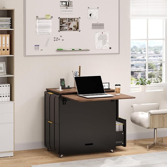 ModernMate 3-in-1 Folding Desk & File Cabinet, Fluted Multi-Storage Workspace