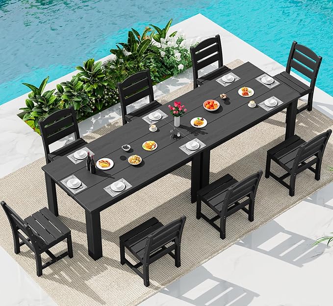 SERWALL Outdoor Dining Set for 8 – HDPE Patio Set