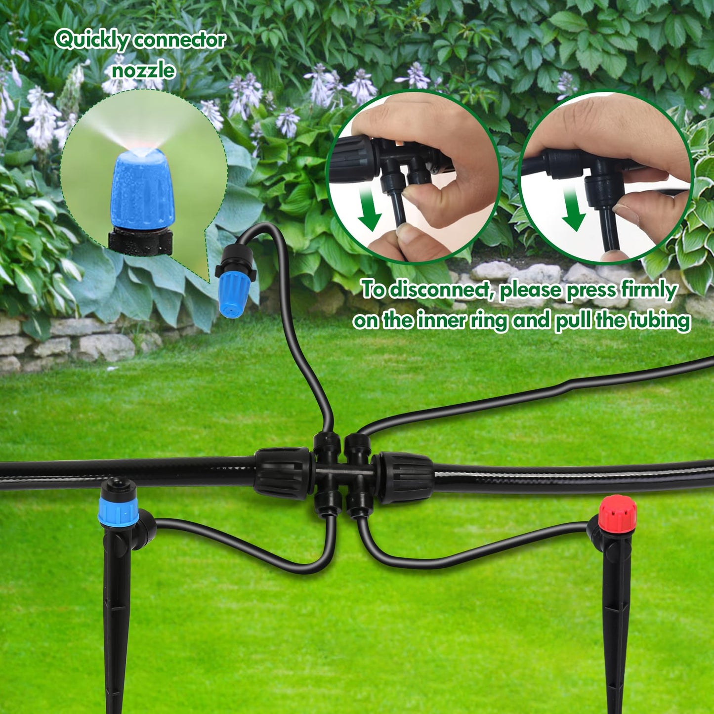 Drip Irrigation Kit, Flantor 190FT Greenhouse Drip Irrigation System Adjustable Garden Watering System with 1/2" & 1/4" Irrigation Tubing, Patio Misting Plant Watering System for Garden and Lawn