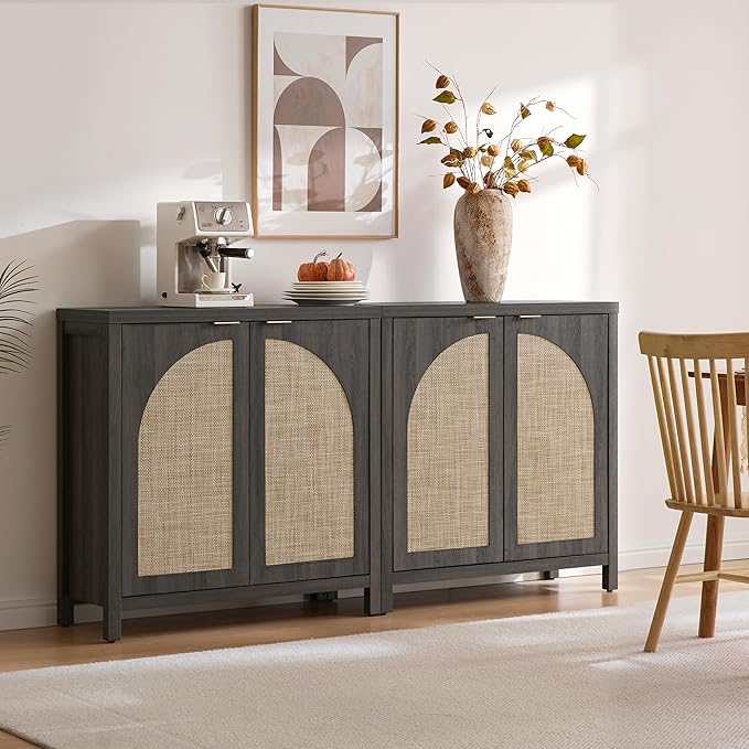 SICOTAS Rattan Sideboard Buffet Cabinet